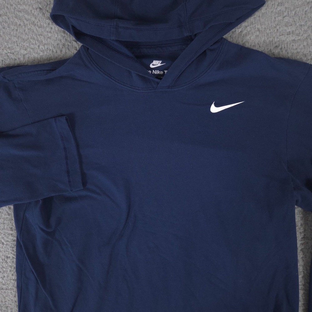 Nike Hoodie Mens Small Navy Dri-Fit Tee Long Sleeve Shirt Casual Workout Stretch